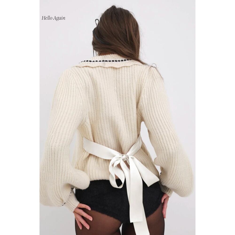 for love & lemons Jade cream lace collar tie back cardigan - Picture 2 of 9